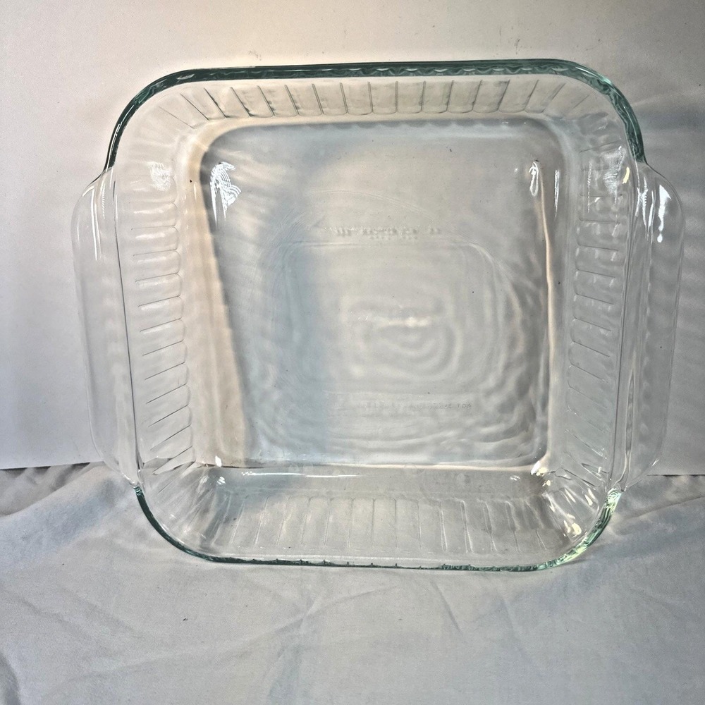 Vintage Clear Ribbed PYREX #222 Glass Baking Dish Cake Pan 2 qt EVC